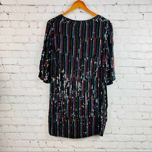 NEW! Anthro Elisa Rainbow Sequin Vertical Striped Shirt Dress - Picture 11 of 15